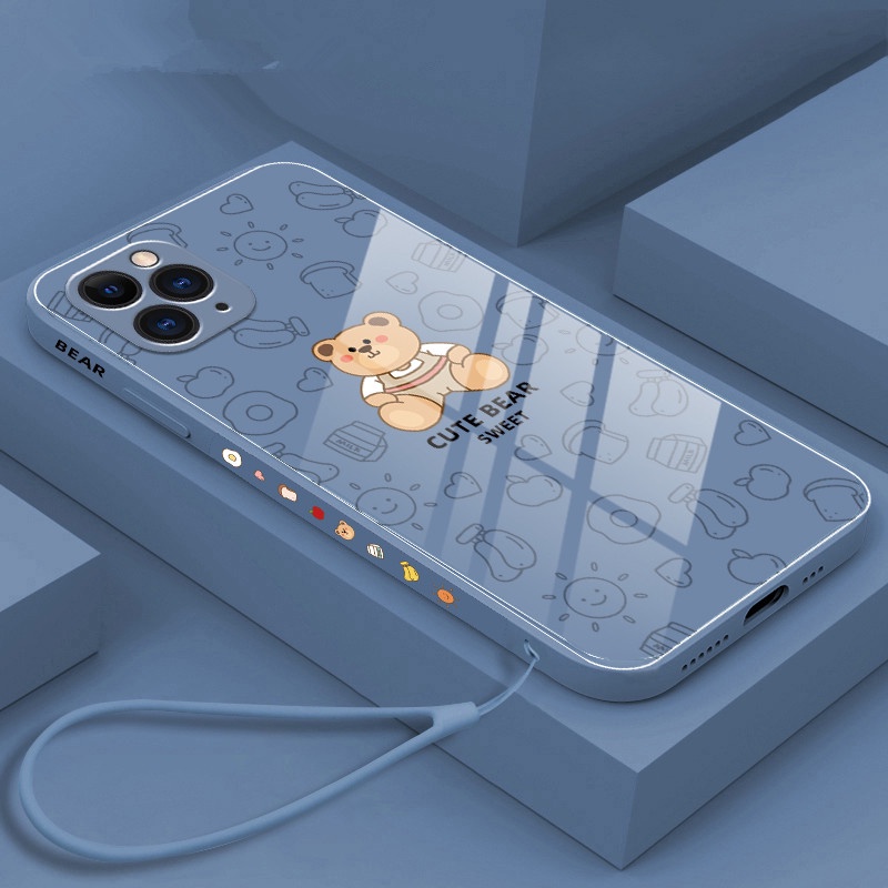 Ốp Điện Thoại Mặt Kính In Hình Gấu Hoạt Hình Cho iPhone 13 12 11 Pro Max Promax XS Max XR X 7 Plus 8 8Plus