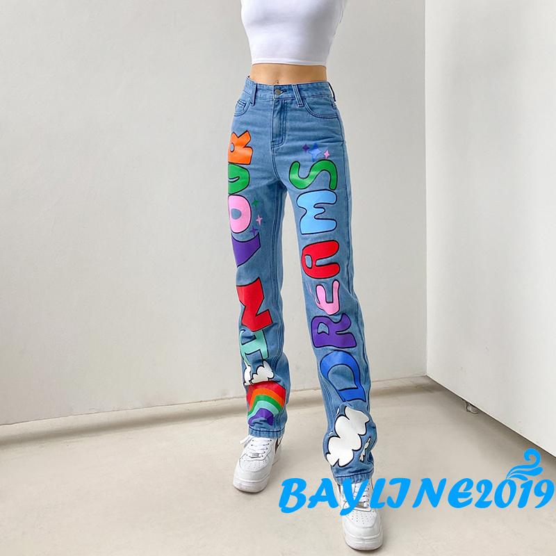 Quần Jeans Nữ Lưng Cao Ống Đứng Dáng Rộng Thời Trang Hàn