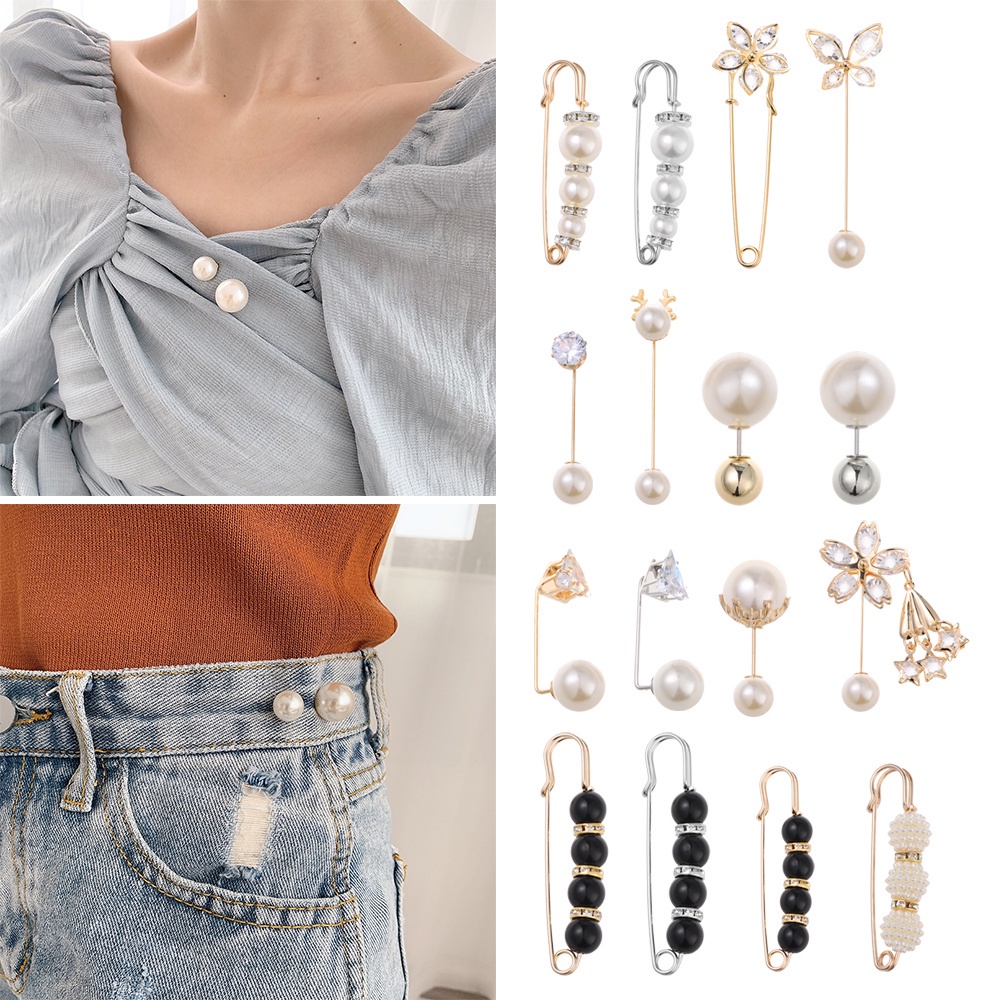 Ghim Cài Cổ Áo Cố Định Trang Trí Đính Ngọc Trai Giả Thời Trang Chống Ánh Sáng Dành Cho Nữ Mihan