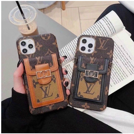 Ốp lưng họa tiết LV có ngăn để thẻ cho iPhone XS Max, 11, 11 Pro Max , 12, 12 Pro Max kèm tặng dây đeo