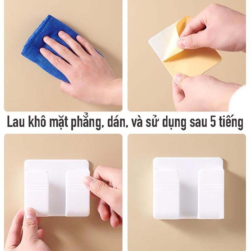 Kệ để điều khiển, điện thoại dán tường, làm từ nhựa ABS cao cấp - Giá Đỡ Sạc Điện Thoại Tiện Lợi - Có Móc Treo Giữ Dây