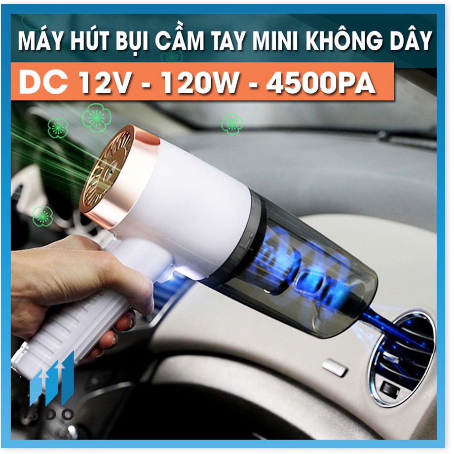 Máy hút bụi mini cầm tay ướt và khô nhỏ gọn 3DO cho gia đình oto xe hơi ô tô cắm điện tẩu k không dây sạc pin USB