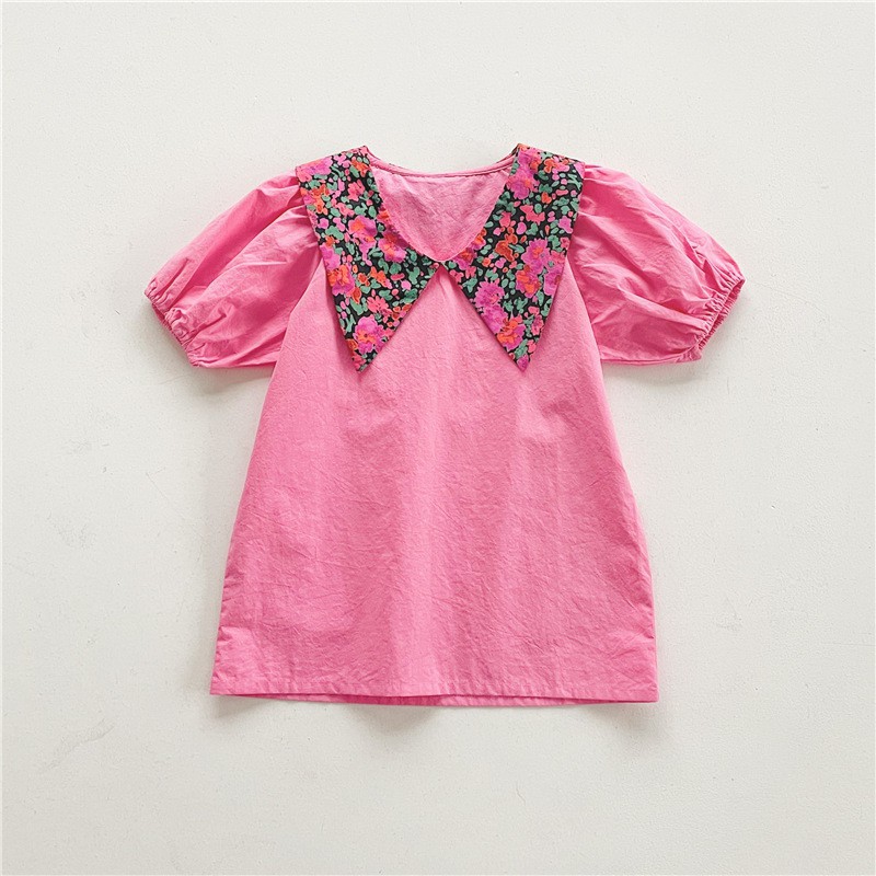 Quần áo trẻ em cô gái mùa hè cô gái cổ điển công chúa màu tím ve áo cô gái hoa đầm rộng quần áo trẻ em