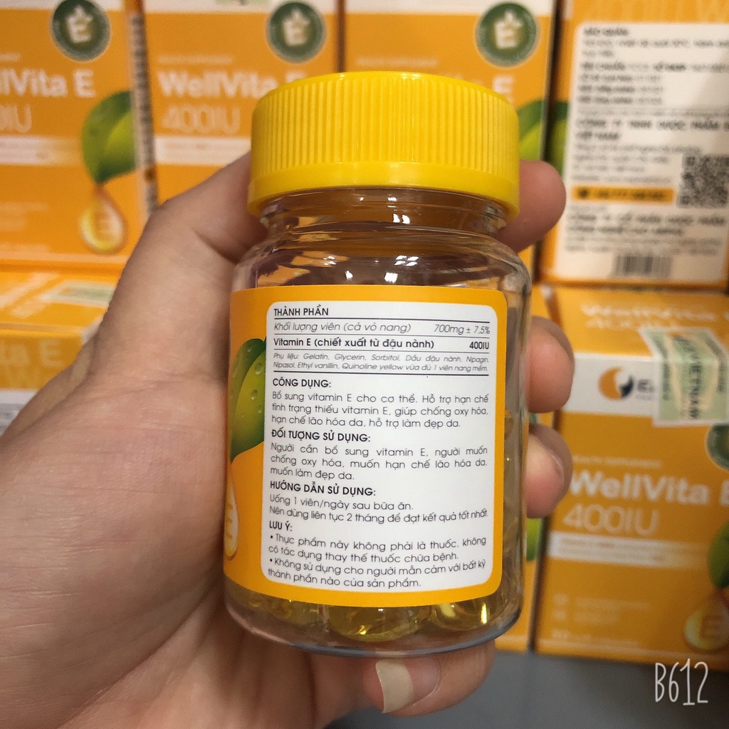 Viên Uống Wellvita E 400IU E&S vietnam - Bổ Sung Vitamin E Làm Đẹp Da, Giảm Nám Tàn Nhang, Chống Lão Hóa - Lọ 30 viên