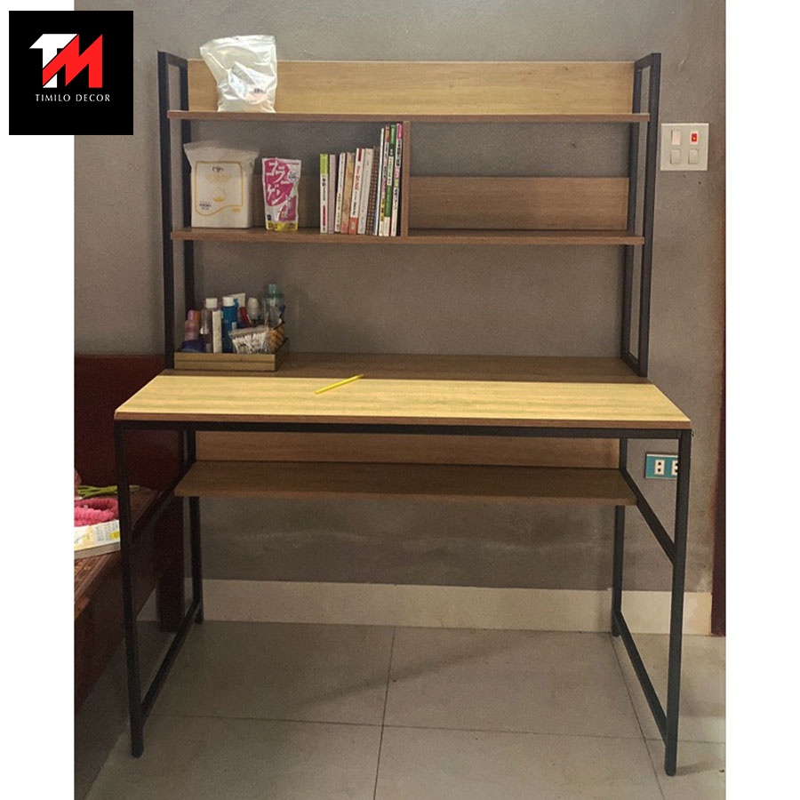 Bàn làm việc đa năng kèm kệ sách, chất liệu bằng gỗ MDF đẹp chất lượng cao dày 17mm,lắp ráp dễ dàng vận chuyển
