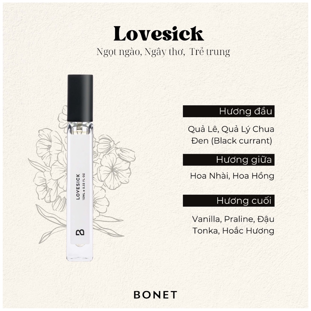 Nước Hoa BONET Lovesick EDP Ngọt Ngào Trẻ Trung 10ml