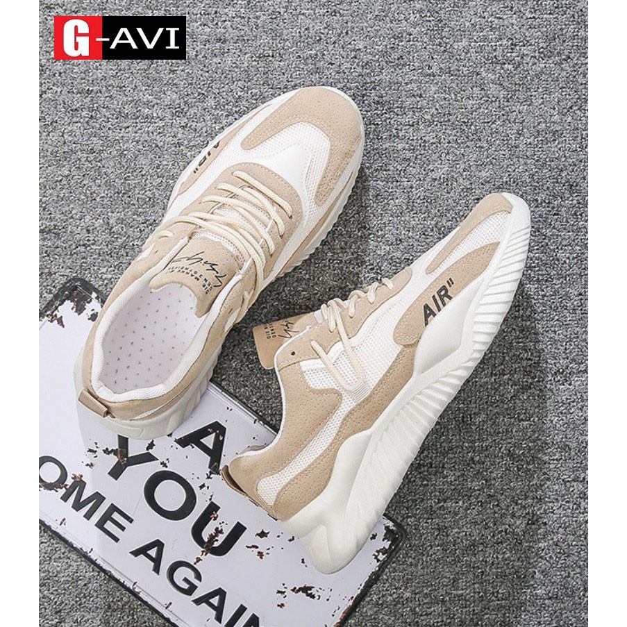 Giày sneaker  thể thao vải lưới phối da, đế thông hơi thoáng mát, khử mùi đi cực êm chân AVi395