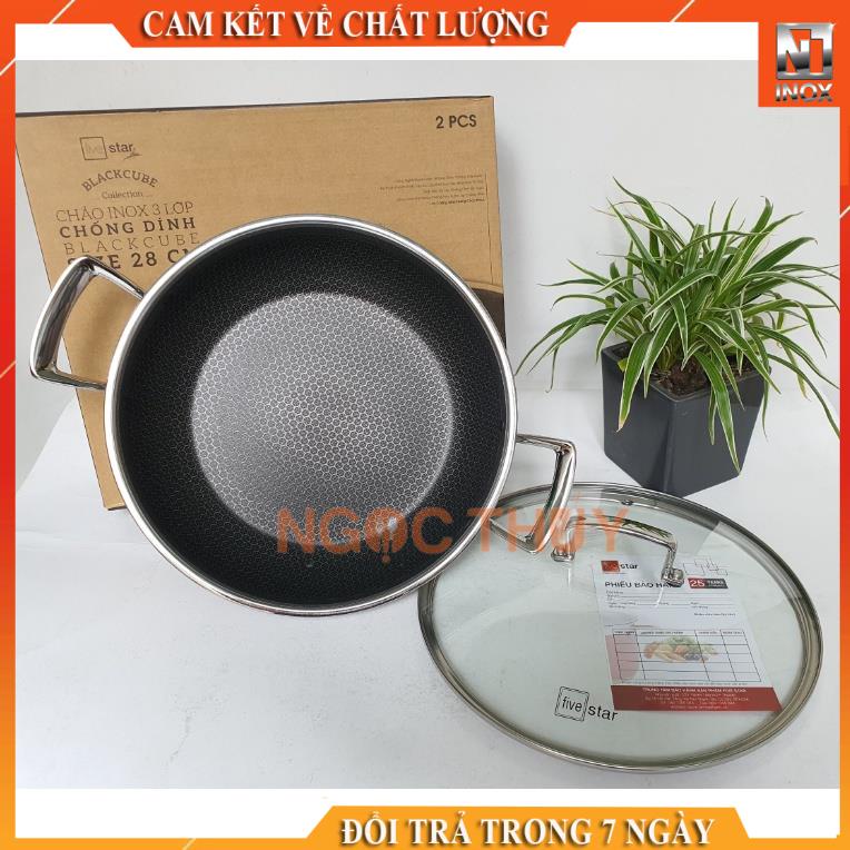 Chảo tổ ong chống dính 2 quai 3 lớp đáy liền inox 304  FiveStar