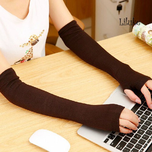 Găng Tay Dệt Kim Dài Hở Ngón Ấm Áp Thời Trang Cho Nữ