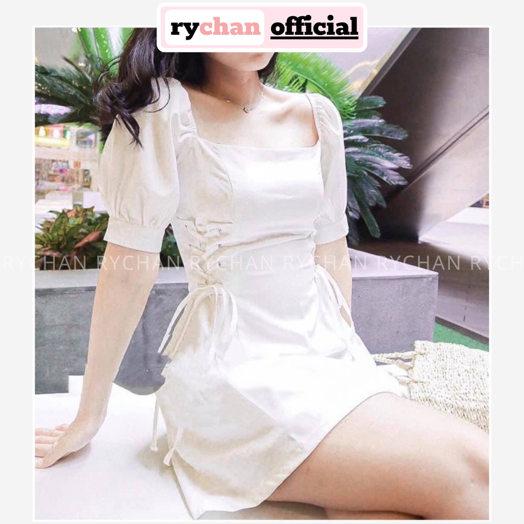 Đầm Xòe Cổ Vuông Mắc Cáo Đan Eo 2 Màu - DX933