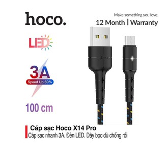 Cáp Sạc Micro USB Hoco X14 Pro Hỗ Trợ Sạc Nhanh 3A Max- Đèn LED Báo Sạc