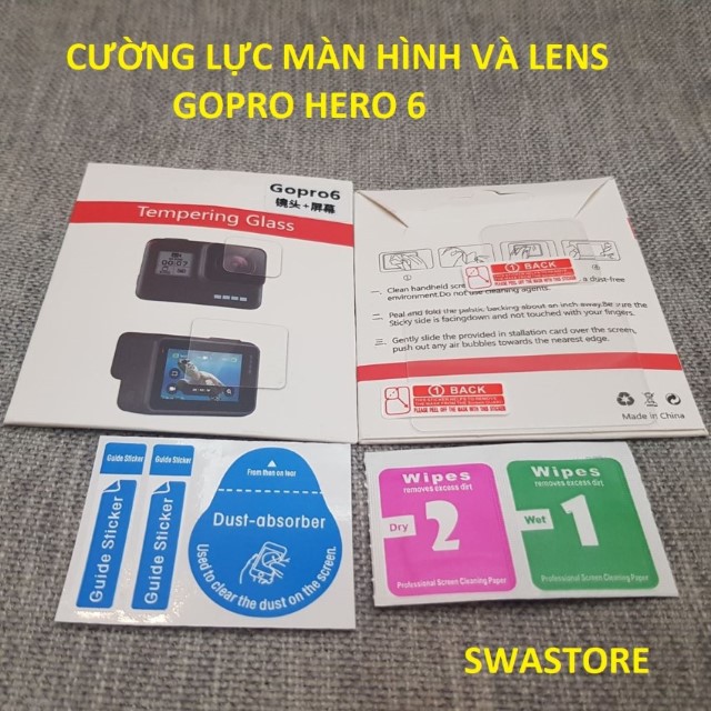 Combo cường lực màn hình và ống kính Gopro Hero 6, 7 black, 7 silver, 8 (bộ 2 miếng - tặng kèm bộ kit vệ sinh)