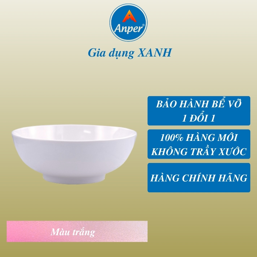 Bát Tô Tròn Trơn Dày Trắng Size 8 (20.3cm) Anper Nhựa Kiểu Nhật Hàn Cứng Cao Cấp An Toàn Sang Trọng  Gia Đình, Nhà Hàng