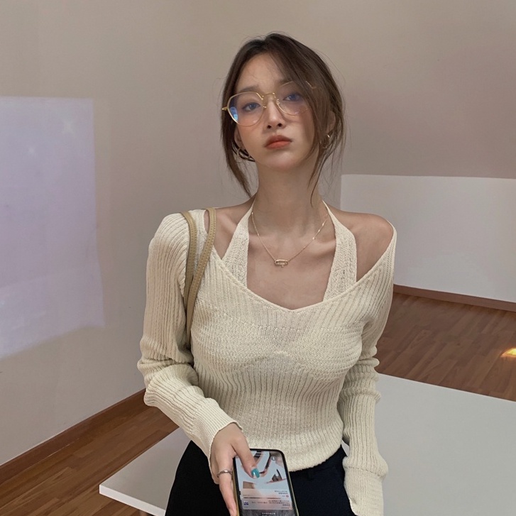 Áo Sweater Dệt Kim Tay Dài Thiết Kế Quyến Rũ