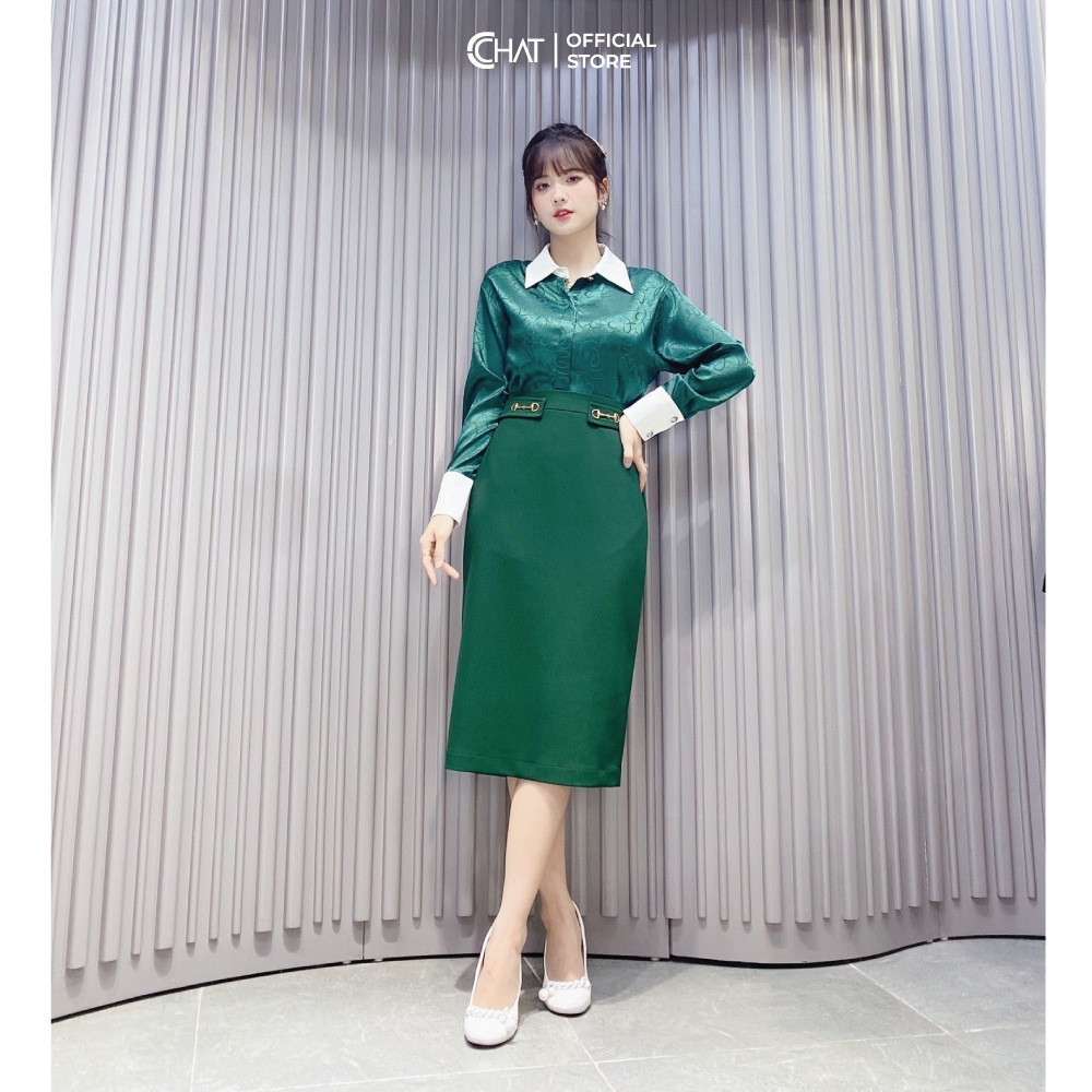Áo Sơ Mi Nữ 𝐂𝐂𝐇𝐀𝐓 Vai Dơi Phối Cổ Chất Lụa Cao Cấp Dáng Suông Phong Cách Trẻ Trung 12FDL8017ST