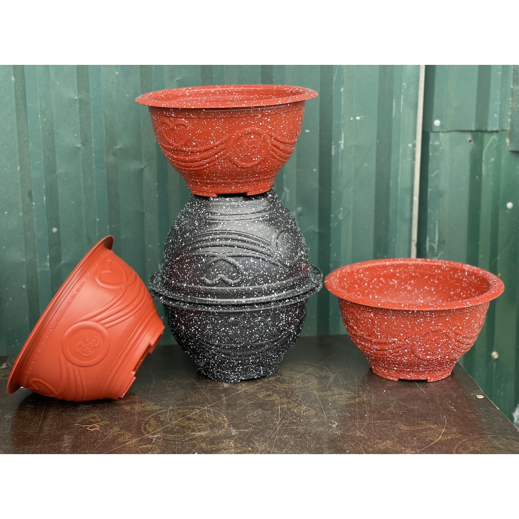 Chậu Nhựa Trồng Hoa, Cây Cảnh  Phúc- Lộc - Thọ - Vân Đá Đủ Màu T38