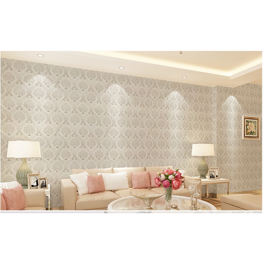 Cuộn 10m giấy dán tường châu âu bạc khổ rộng 45cm