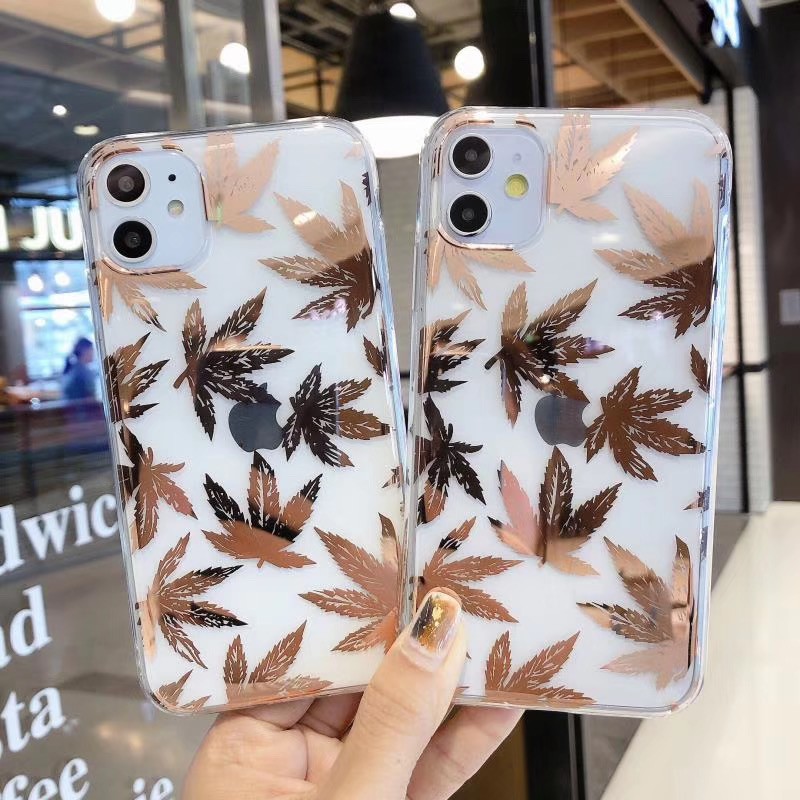 Golden hemp leaf Ốp lưng điện thoại iPhone11 Ốp lưng 11Promax 7Plus 7 8 8 X XR XSmax SE2020 Ốp lưng điện thoại Iphone vỏ mềm