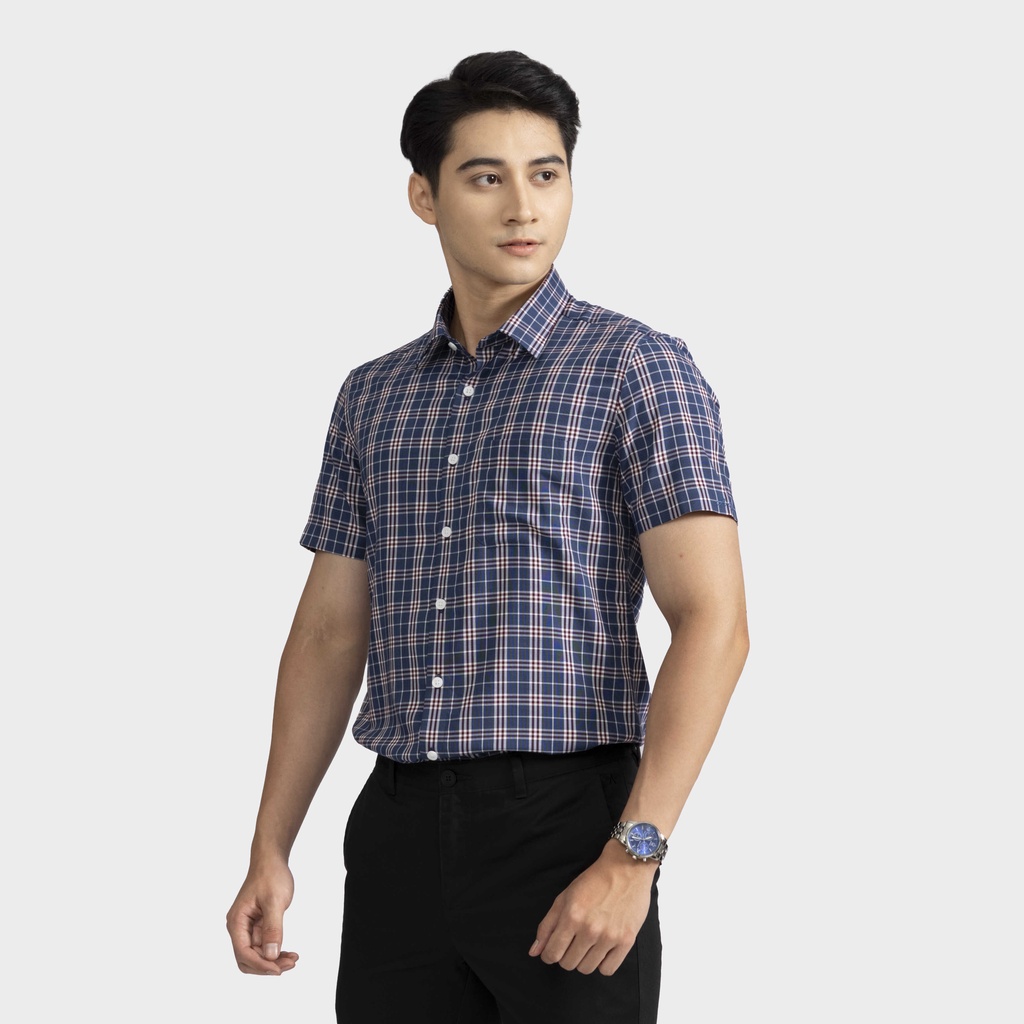[MẪU MỚI] Áo sơ mi nam ngắn tay ARISTINO họa tiết xanh kẻ nâu nam tính, lịch lãm  - ASS029S2