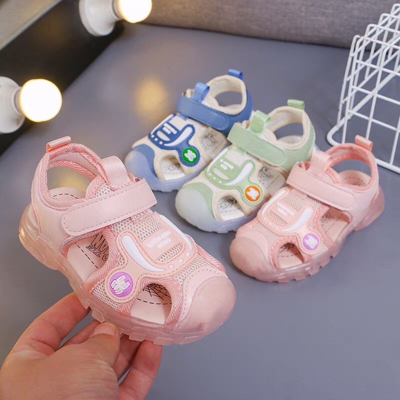 Sandal có đèn led cho bé trai, bé gái (21-30)- dép quai hậu rọ cho bé phối lưới thoáng khí, đế PU êm chân (sz21-sz30)860