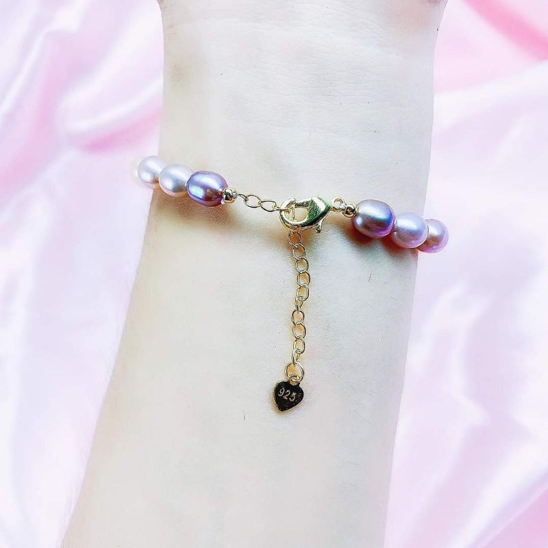 Vòng tay chuỗi hạt ngọc móc bạc 925 xi vàng