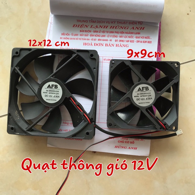 Quạt thông gió 12V (9x9cm) (12x12cm)Quạt tản nhiệt hút khí chống mùi