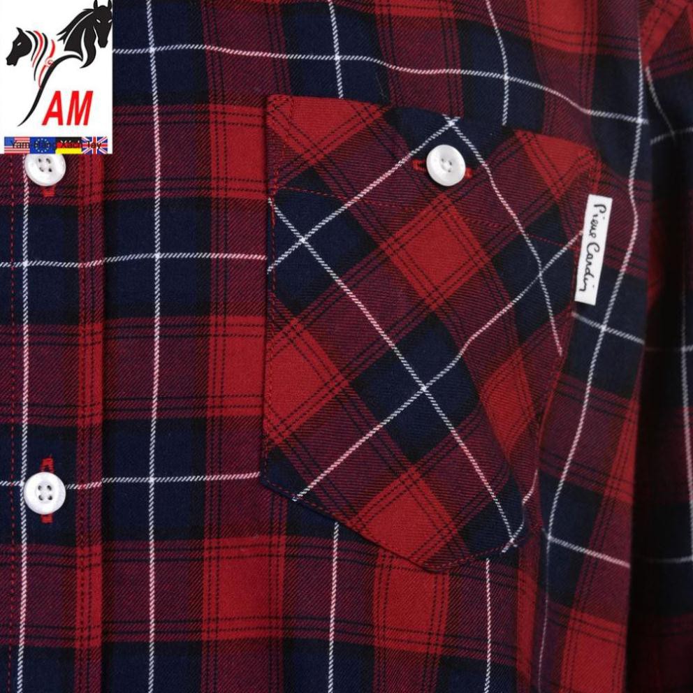 Áo Sơ Mi Nam PIERRE Cardin Grandad Collar Flannel Shirt Mens Cao Cấp ( Red - Size EU - UK)