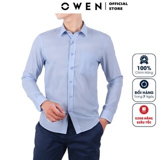 Áo Sơ Mi Nam Dài Tay Owen AR22545DT Somi Công Sở Cao Cấp Màu Xanh Dương Kẻ Ngang Chất Sợi Tre Mềm Mát Dáng Regular Fit