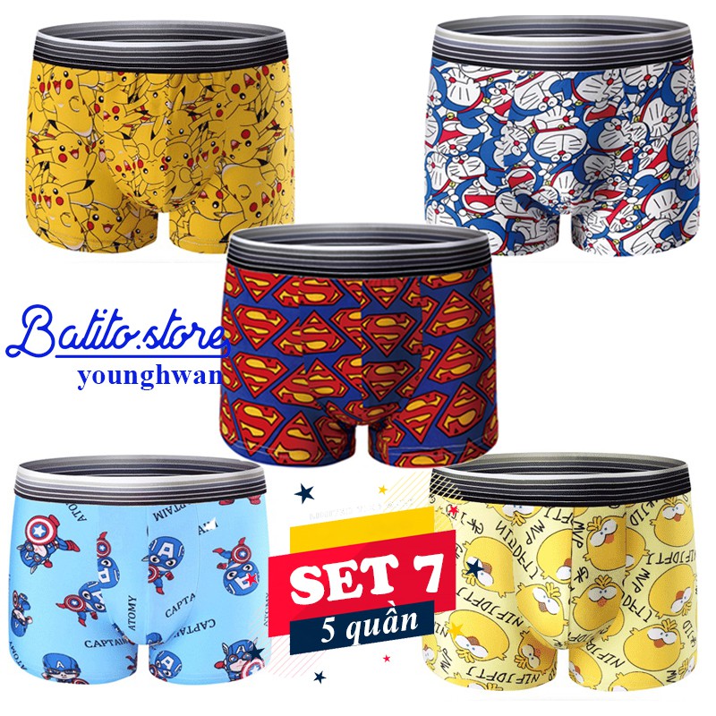 Sịp nam hoạt hình cute dễ thương, doremon, superman (combo 5 quần)