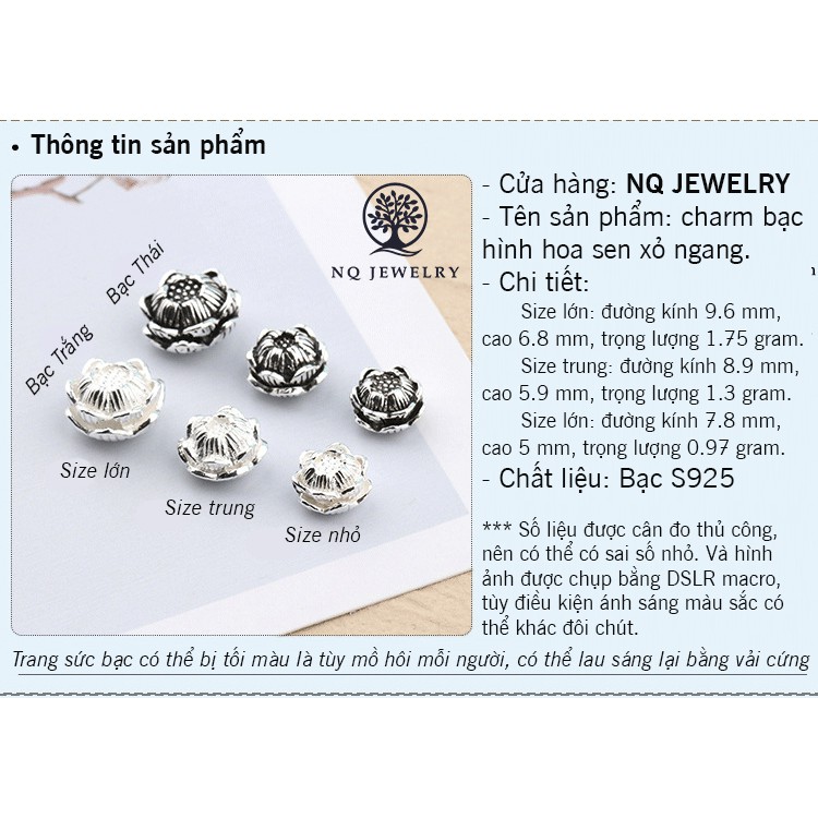 Charm bạc hạt châu tròn khắc hoa sen - NQ Jewelry