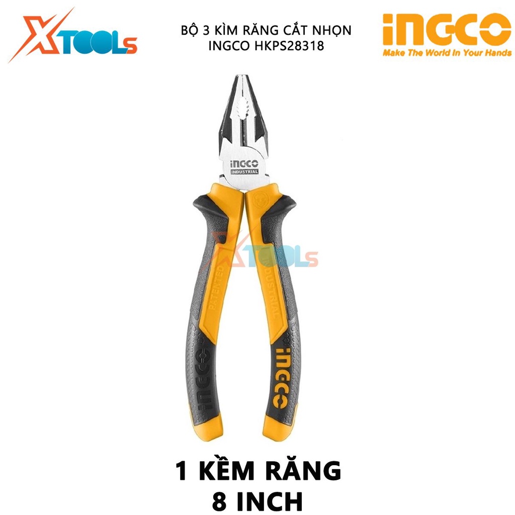 Bộ 3 kìm đa năng INGCO - TOTAL Kềm cắt, kềm răng điện, kềm mũi nhọn thép CrV siêu cứng bền cắt kẹp tuốt dây điện cáp kẽm