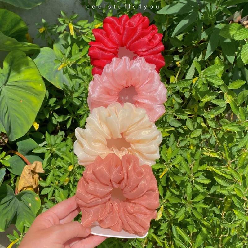 Buộc Tóc Scrunchies Voan Phồng Vải Đẹp Size Thường Nhiều Màu