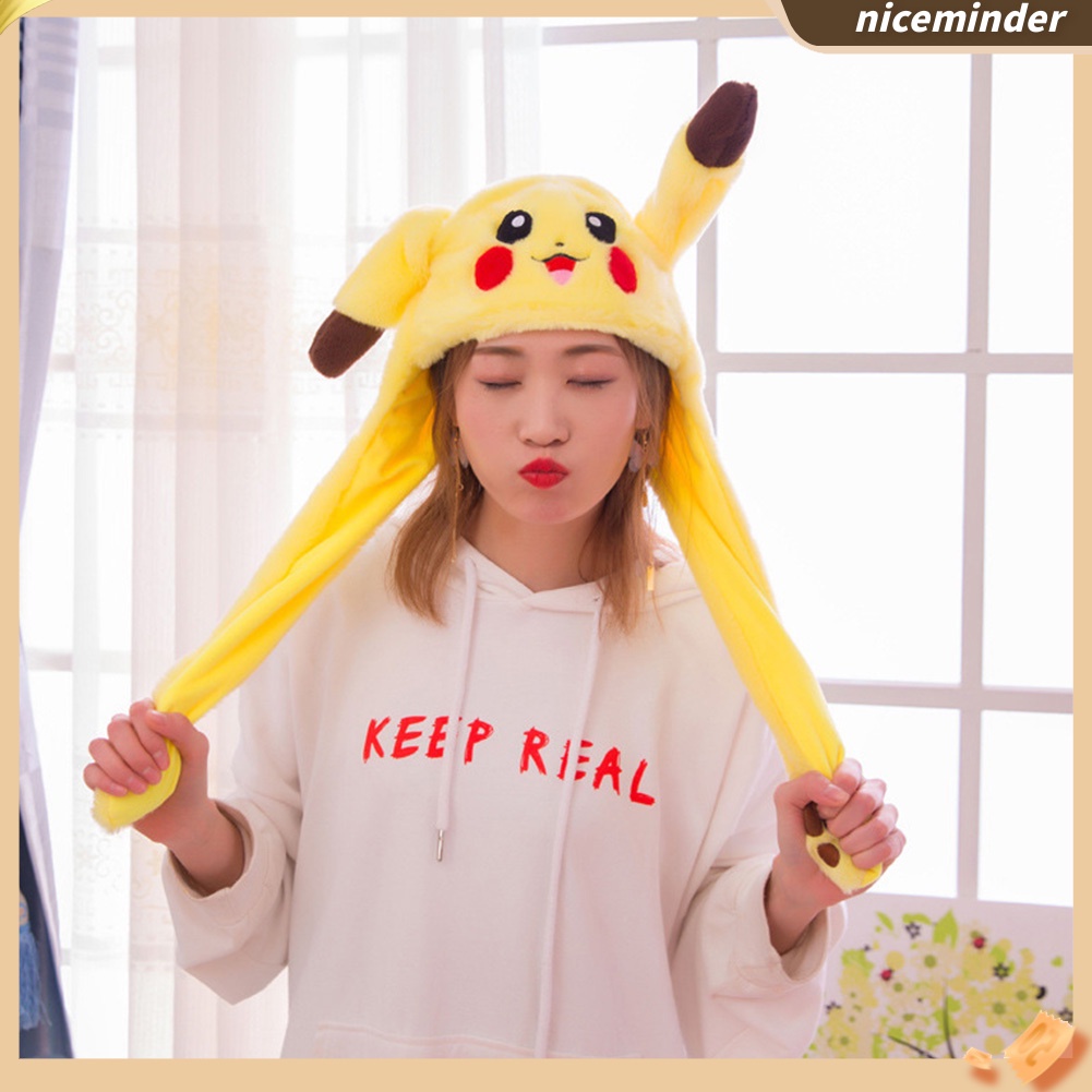 Mũ bằng vải bông hình pikachu dài 60cm có đôi tai điều khiển giật dễ thương
