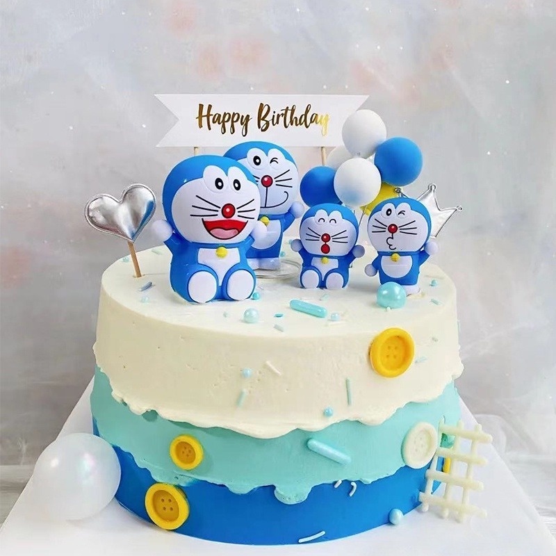 Bộ 4 Dụng Cụ Trang Trí Bánh Kem Sinh Nhật In Hình Doraemon
