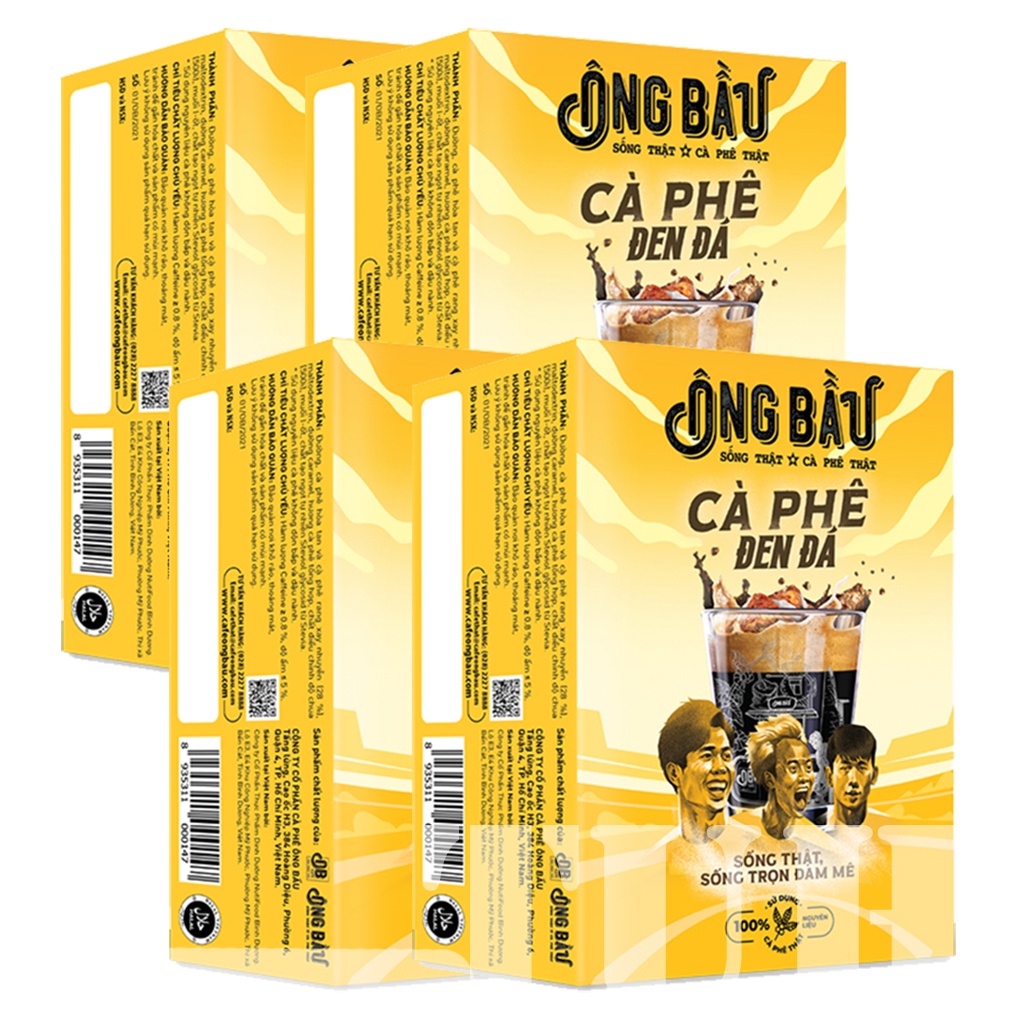 [4 Hộp]Cà Phê Đen Đá Ông Bầu Hộp Vàng 140g, 4 Hộp 10gói/1hộp, cà phê ob, ob cafe-TUH Store