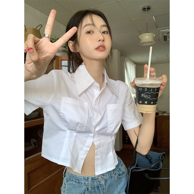 Áo sơ mi BH tay ngắn màu trắng thời trang mùa hè dành cho nữ