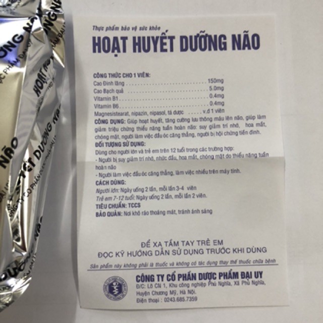 Hoạt huyết dưỡng não viên bao phim Đại Uy (bổ não, tăng cường trí nhớ) | Thế Giới Skin Care