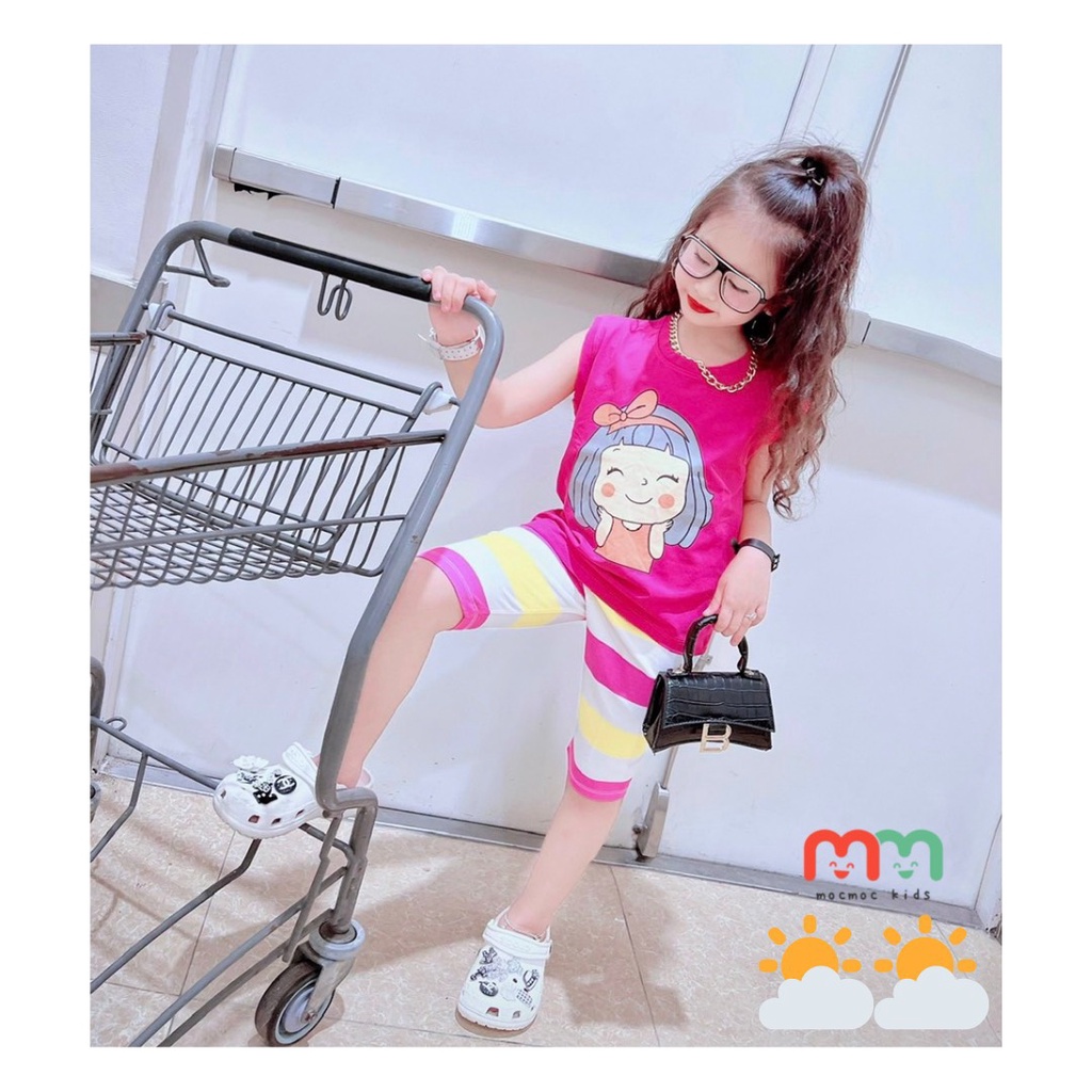 Đồ bộ bé gái sát nách mùa hè phối quần legging thun cotton mềm mịn mát co dãn cho bé 9kg đến 41kg