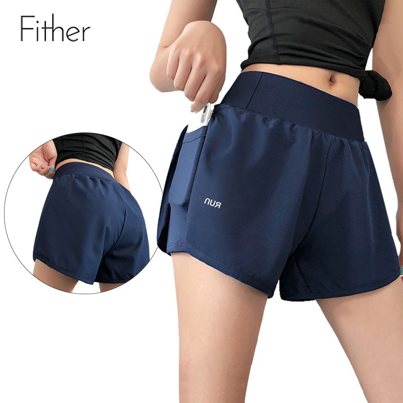 Quần Short Thể Thao Lưng Cao Mau Khô Thời Trang Cho Nữ