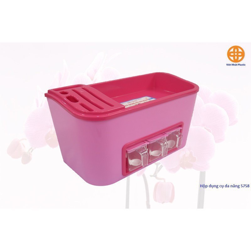 Khay để đồ nhà bếp Nhựa Việt Nhật No.5758 có chỗ để dao thớt,  Khay dụng cụ đa năng tiện dụng  Chính hãng