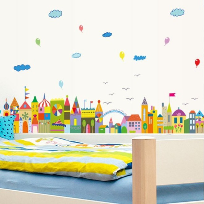 Tranh decal dán tường THÀNH PHỐ MÂY cho bé - Decal dán tường cho bé