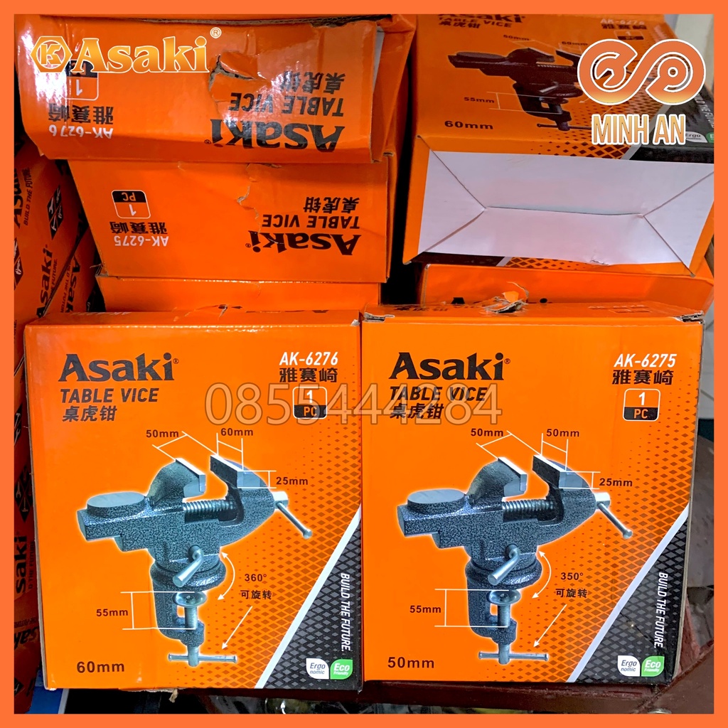 Ê tô kẹp bàn mâm xoay 360° [CHÍNH HÃNG]  ASAKI AK-6276 F60 - Kẹp tối đa 60mm