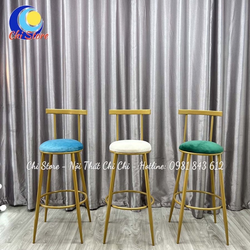 Ghế Bar Tựa Lưng Sang Chảnh, Ghế Trang Điểm, Makeup Chân Vàng Gold Tĩnh Điện Độ Bền Cao