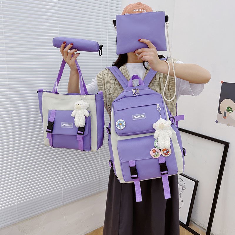 Set 4 món yadou 🎨gồm ba lô + túi đeo chéo + ví in họa tiết thời trang sức chứa lớn cho nữ