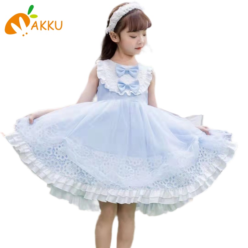 Đầm Công Chúa Phối Ren Lưới Đính Nơ Cho Bé Từ 4-8 Tuổi