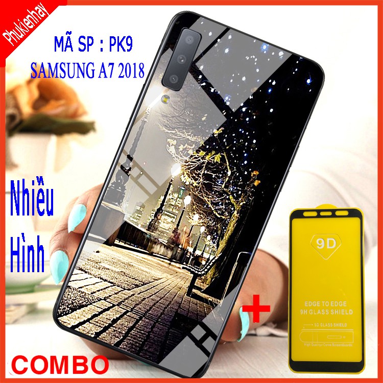 COMBO ỐP LƯNG SAMSUNG A7 2018 (ốp kính 3D + tặng kèm kính cường lực full màn)