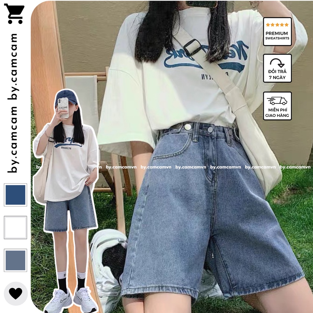 Quần Jean Short Lửng Nữ, Quần Bò Ống Rộng Cạp Cao Mùa Hè Xinh Xắn 𝓑𝔂.𝓬𝓪𝓶𝓬𝓪𝓶
