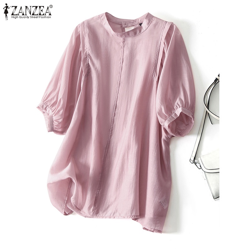 Zanzea Áo Tay Ngắn Cổ Đứng Màu Trơn Xẻ Tà Thời Trang Đường Phố Cho Nữ