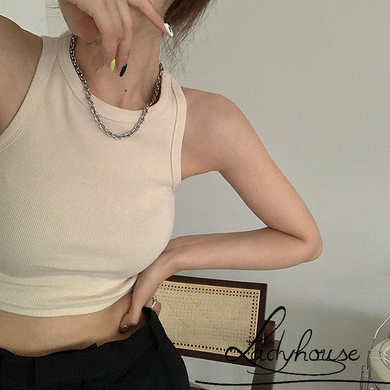 Áo croptop sát nách cổ tròn màu sắc đơn giản dành cho nữ