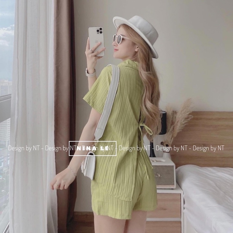 1tặng1•Set sơ mi Tây hở lưng cột dây